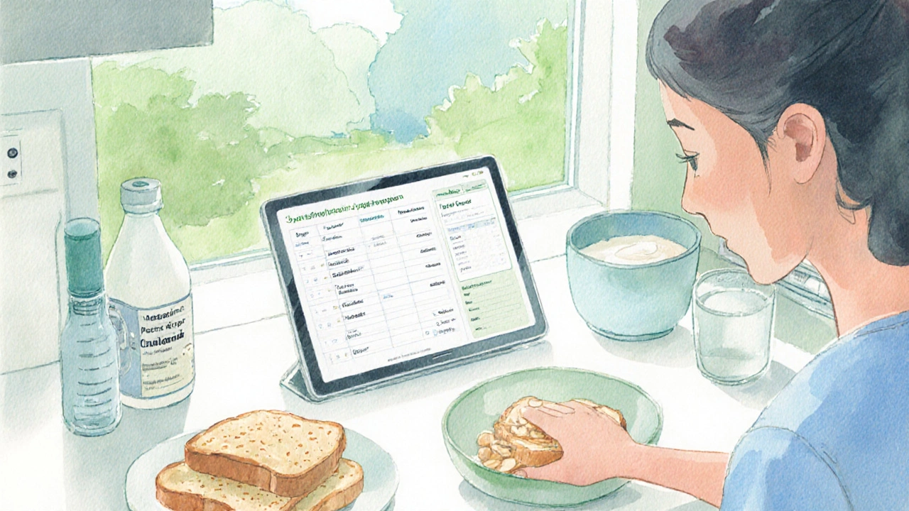 Person preparing elimination diet and tracking symptoms.