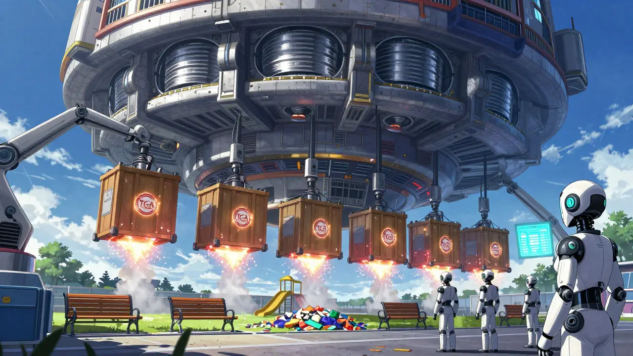 A floating facility sterilizes medical sharps, transforming them into recycled playground equipment.